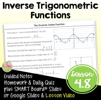 Preview of Inverse Trigonometric Functions with Lesson Video (Unit 4)