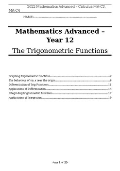 Preview of Trigonometric Functions Revision Booklet - HSC Mathematics Advanced