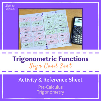 Preview of Trigonometric Functions Sign Card Sort Activity