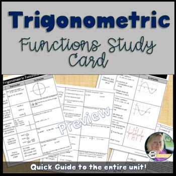 Preview of Trigonometric Functions Study Card - Printable