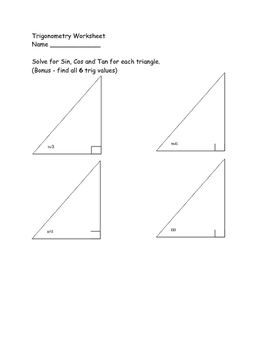 Preview of Trigonometric Functions Worksheet