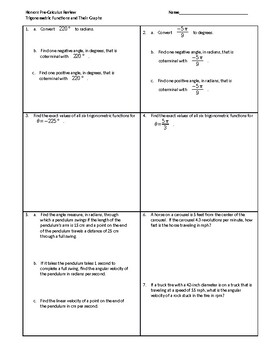 Preview of Trigonometric Functions and Their Graphs Review Worksheet
