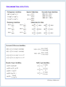 trigonometric identities formulas cofuctions