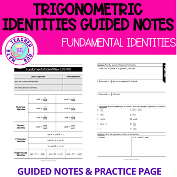 Preview of Trigonometric Identities Guided Notes