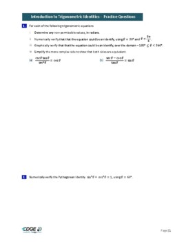 Preview of Trigonometric Identities (Introduction)- Practice Questions Only
