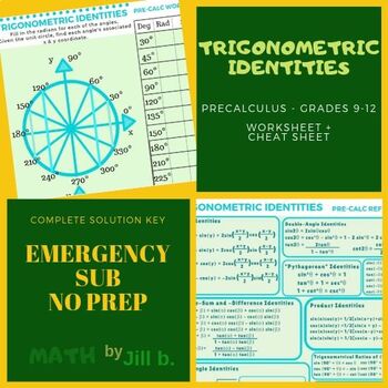 Preview of Trigonometric Identities PreCalculus Worksheet + Cheat Sheet Reference Sheets