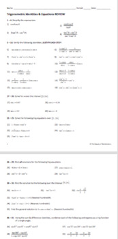 Preview of Trigonometric Identities and Equations Review