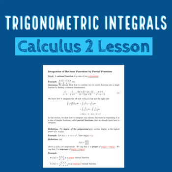 Preview of Trigonometric Integrals Lesson Notes (AP Calculus Integral Calculus Lecture)