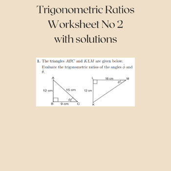 Preview of Trigonometric Ratios Worksheet No 2 (with solutions)