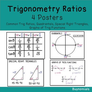 Trigonometric Ratios Quadrantals Special Right Triangles Graphs 4 Posters