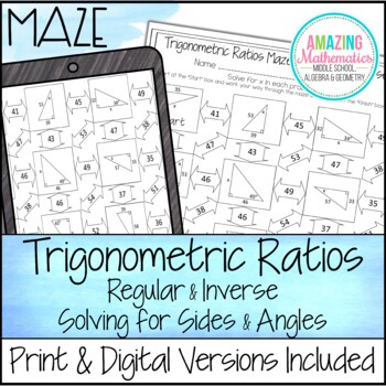 Preview of Trigonometric Ratios (Sine, Cosine & Tangent) Worksheet - Maze Activity