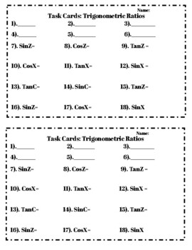 trigonometric ratios assignment answer key