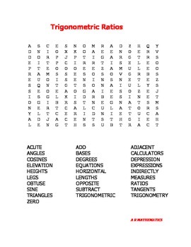 Preview of Trigonometric Ratios Word Search