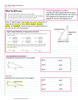 Preview of Ch8 IM3 - Trigonometric Ratios and Functions - Guided notes