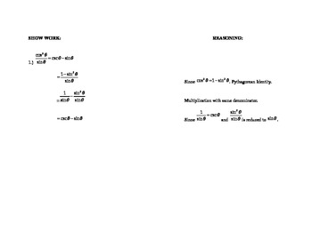 Preview of Trigonometric Reasoning Answer Sheet
