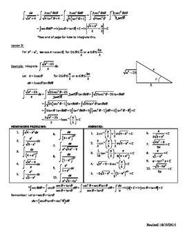 Trigonometric Substitution Worksheet - AP Calculus BC by Cindy Carlson