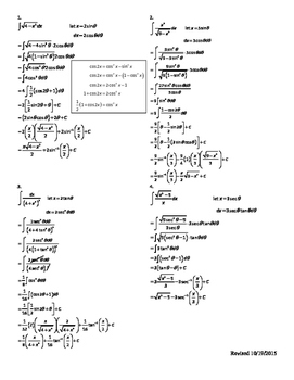 Trigonometric Substitution Worksheet - AP Calculus BC by Cindy Carlson