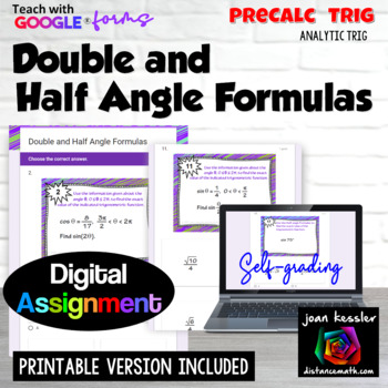 Preview of Trig Double Angle and Half Angle Identity Formulas Digital plus Print