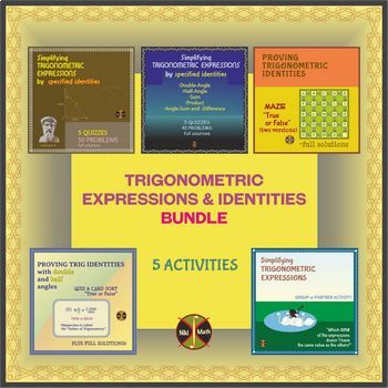 Preview of TRIG Expressions and Identities Activities BUNDLE (146 problems typed solutions)