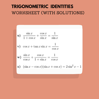 Preview of Trigonometric Identities Worksheet (with solutions)