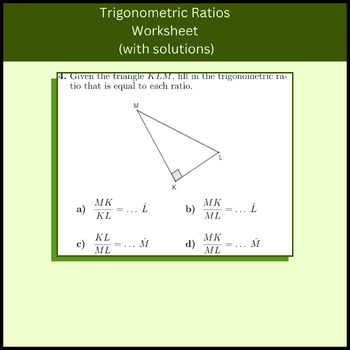 Preview of Trigonometric Ratios Worksheet (with solutions)