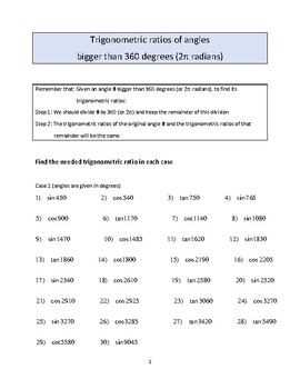 Preview of Trigonometric ratios of angles bigger that 360 (2π rads)