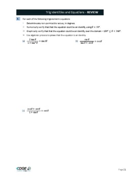 Preview of Trigonometry 2 (Unit Review Questions) - Trigonometry Identities & Equations