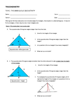 Preview of Trigonometry: Ambiguous case discovery activity