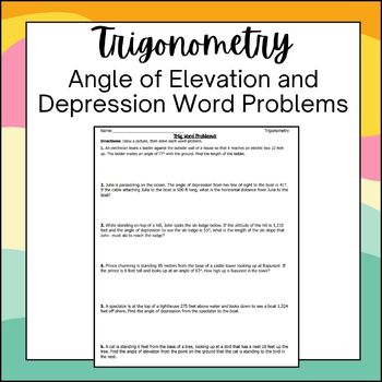 Preview of Trigonometry: Angle of Elevation and Depression Word Problems