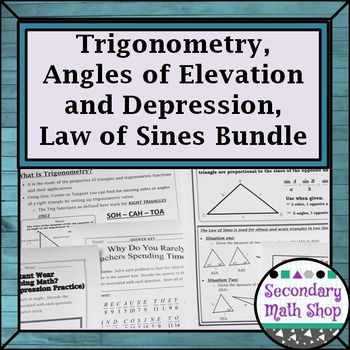 Preview of Right Triangles Trig -Angles of Elevation/Depression Law of Sines Riddles Bundle