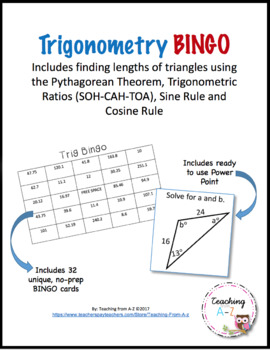 Preview of Trigonometry BINGO (Pythagorean Theorem, SOH-CAH-TOA, Sine and Cosine Rule)