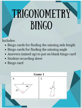 Preview of Trigonometry Bingo