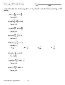 35 Double Angle Identities Worksheet - support worksheet