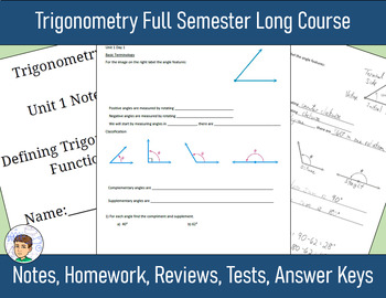 Preview of Trigonometry Full Semester-Long Course (Notes, HW, Reviews, Tests, Answers)!