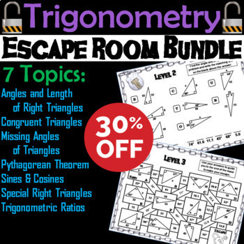 Preview of Trigonometry Escape Rooms (Geometry): Pythagorean Theorem, Angles, Ratios etc