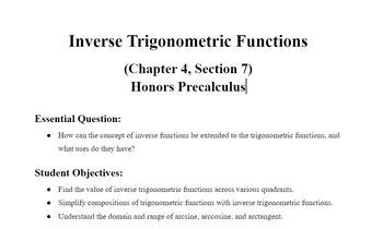 Preview of Trigonometry Handouts 7 (Inverse Trig) & 8 (Solving Problems with Trig)