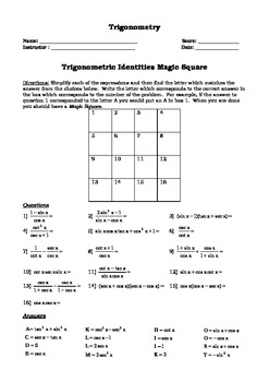 Preview of Trigonometry Identity Magic Square