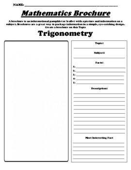 Preview of Trigonometry "Informational Brochure" Worksheet & WebQuest