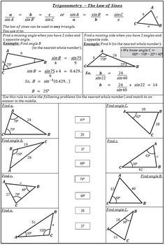 Preview of Trigonometry - Law Of Sines Worksheet Activity.