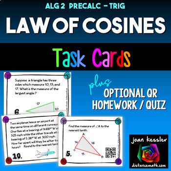 Preview of Law of Cosines Task Cards plus HW and QR
