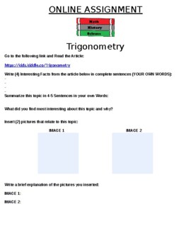 Preview of Trigonometry (Math) Online Assignment