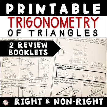 Preview of Trigonometry Of Triangles Review Booklet Worksheet 10th Grade Math Test Prep