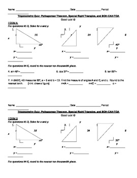 Preview of Trigonometry Review Quiz