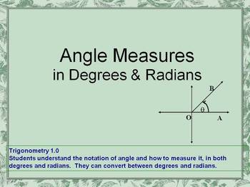 Preview of Trigonometry -- Radian & Degree Measures