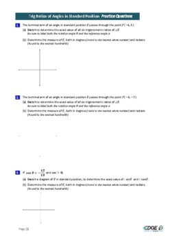 Preview of Trigonometry Ratios of Angles in Standard Position - Practice Questions Only