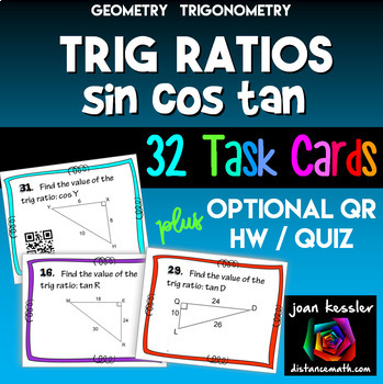 Preview of Trig Ratios of Sine Cosine Tangent Task Cards plus HW QR