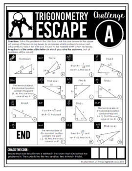 Trigonometry Review - Escape Room Activity by All Things Algebra