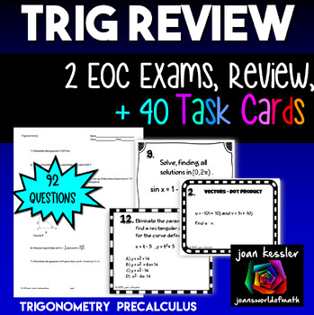 Preview of Trig PreCalculus EOC Review Test Practice and Task Cards