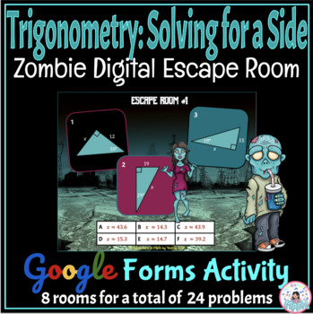 Preview of Trigonometry: Solving for a Side Zombie Activity - Digital Math Escape Room