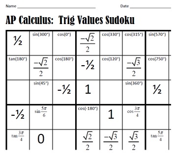 Preview of Trigonometry Sudoku!